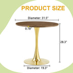 31.5 Inch Small Round Dining Table for 2-4 Person, Circle Tulip Table with Faux Walnut MDF Top and Gold Metal Base,Mid Century Modern Bistro Table for Kitchen, Small Places,Living Room, Cafe