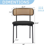 Rattan Dining Chairs Set of 4, Kitchen Chairs with Curved Cane Backrest &Metal Legs, Modern Dining Room Chair, Round Upholstered Sherpa Chair for Living Room, Black