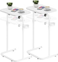 TUTOTAK C Shaped End Table with Tiltable Surface, Set of 2, Adjustable Height Side Table, Slide Under Couch Table TV Tray for Eating, Sofa Tray for Livingroom, Bedroom White TB01BW0912