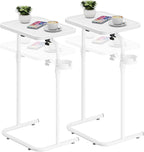 TUTOTAK C Shaped End Table with Tiltable Surface, Set of 2, Adjustable Height Side Table, Slide Under Couch Table TV Tray for Eating, Sofa Tray for Livingroom, Bedroom White TB01BW0912