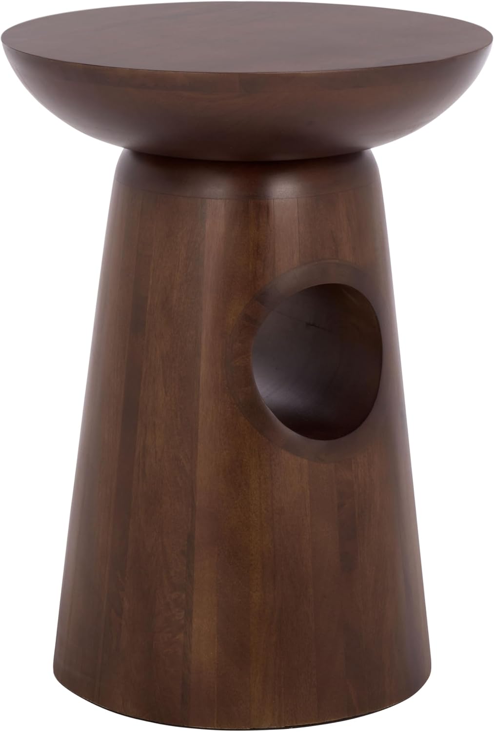 SAFAVIEH Home Collection - Zenon Dark Brown Solid Wood Accent Table with Open Circle Detail, Sculptural Modern Side Table (ACC3260A)