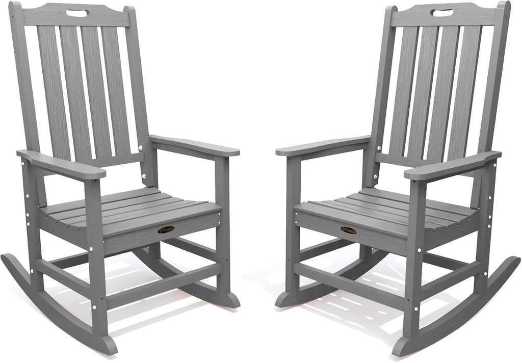 THOEOE Outdoor Rocking Chairs Set of 2, Oversized Patio Rocking Chair | HDPE Outdoor Rockers for Front Porch, Patio, Backyard, Balcony and Garden. All-Weather High Back Design, Gray