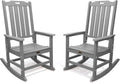 THOEOE Outdoor Rocking Chairs Set of 2, Oversized Patio Rocking Chair | HDPE Outdoor Rockers for Front Porch, Patio, Backyard, Balcony and Garden. All-Weather High Back Design, Gray