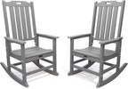 THOEOE Outdoor Rocking Chairs Set of 2, Oversized Patio Rocking Chair | HDPE Outdoor Rockers for Front Porch, Patio, Backyard, Balcony and Garden. All-Weather High Back Design, Gray