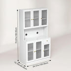 71" Kitchen Pantry Cabinet with Storage, Tall Kitchen Pantry Cabinet with Countertop Soft Close Glass Doors, Tall Kitchen Hutch Cabinet with Drawer & Adjustble Shelves for Kitchen White