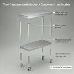 24x48 Stainless Steel Prep Table with Wheels, 1000 lbs, Kitchen, BBQ | Thickened Stainless Steel, 1000-Lb Capacity, Tool-Free Press-Fit Setup, 2-Tier Storage, 4 Locking Casters, 31.5-Inch Height
