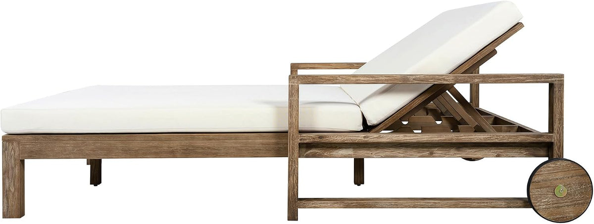 Merax Acacia Wood Outdoor Daybed Sofa, Farmhouse Patio Sun Lounger with Adjustable Backrest, High-Density Cushions & Removable Wheels, Weather Resistant for Garden, Poolside, Backyard, Beige