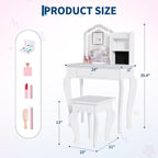 Kids Vanity with Lighted Mirror | Toddler Vanity Table and Chair Set, Girls Makeup Playset, White