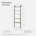 mopio Norwin Ladder Book Shelf, Wall-Mount Storage Rack, Wall Bookshelf, Farmhouse Industrial Bookcase, Narrow Slim Organizer, Steel Frame Display Shelves, Living Room, Bedroom (5-Tier Shelf Double)