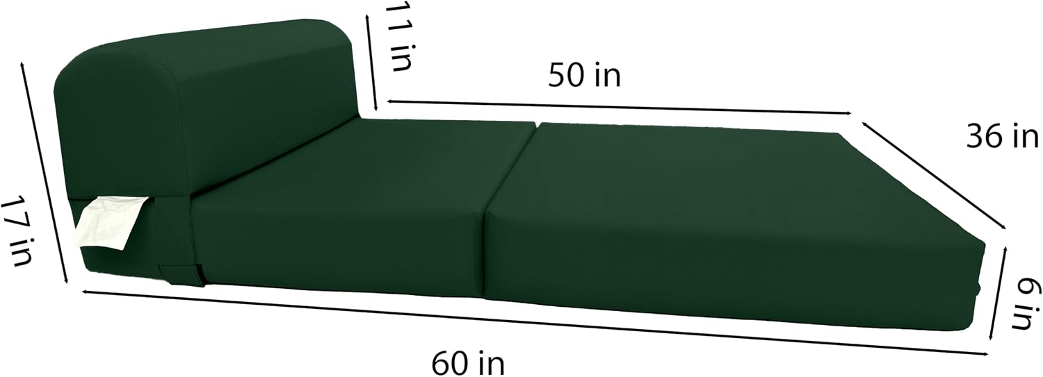 D&D Futon Furniture Sleeper Chair Folding Foam Bed, Portable Studio Guest Sofa Beds 6 x 36 x 70 Hunter Green