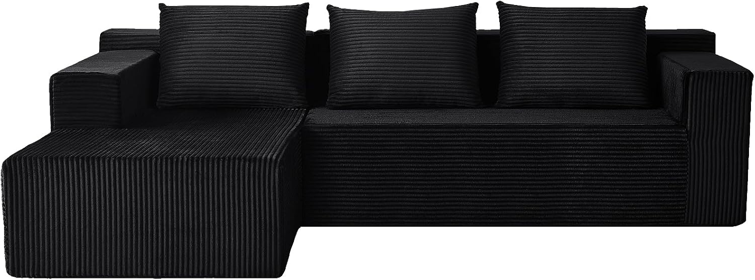 ANONER 103” Modular Sectional Sofa - L Shaped Upholstered Cloud Couch, Free Combination Deep Seat Corner Sofa, Sectional Couches for Living Room, Modern Minimalist Couch, Black