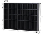 Black Shot Glass Display Case 18" x13" Solid Wood Wall Mounted Collection Cabinet 28 Slots Small Curio Cabinet Rack (No Door)