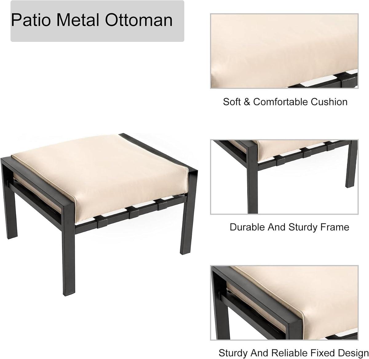 LOKATSE HOME Outdoor Ottoman Patio Footstool Small Seat Furniture with Soft Thick Cushion for Garden Yard Deck Poolside