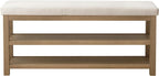 Zihanhome 2 Tier Shoe Rack Bench with Cushion, Solid Wood Shoe Benches, Mid-Century Modern Shoe Storage Bench for Entryway, Hallway, Living Room, Closet, Front Door Entrance, (Beige, 46.5")