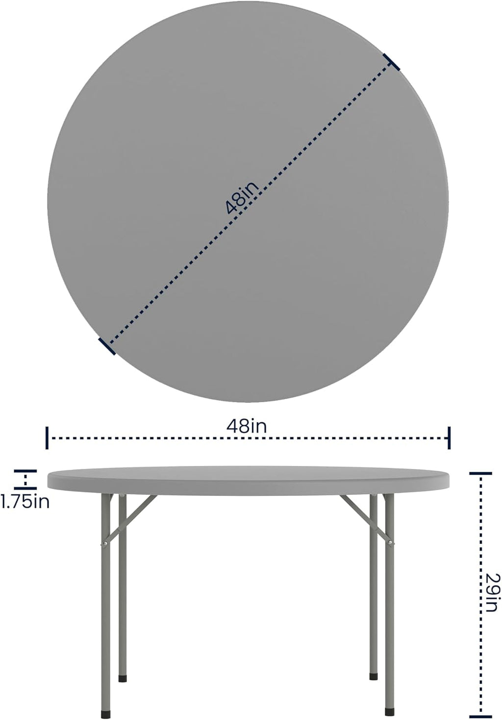Flash Furniture 4 ft Plastic Round Folding Table, Dark Gray | Durable Construction, Commercial Use