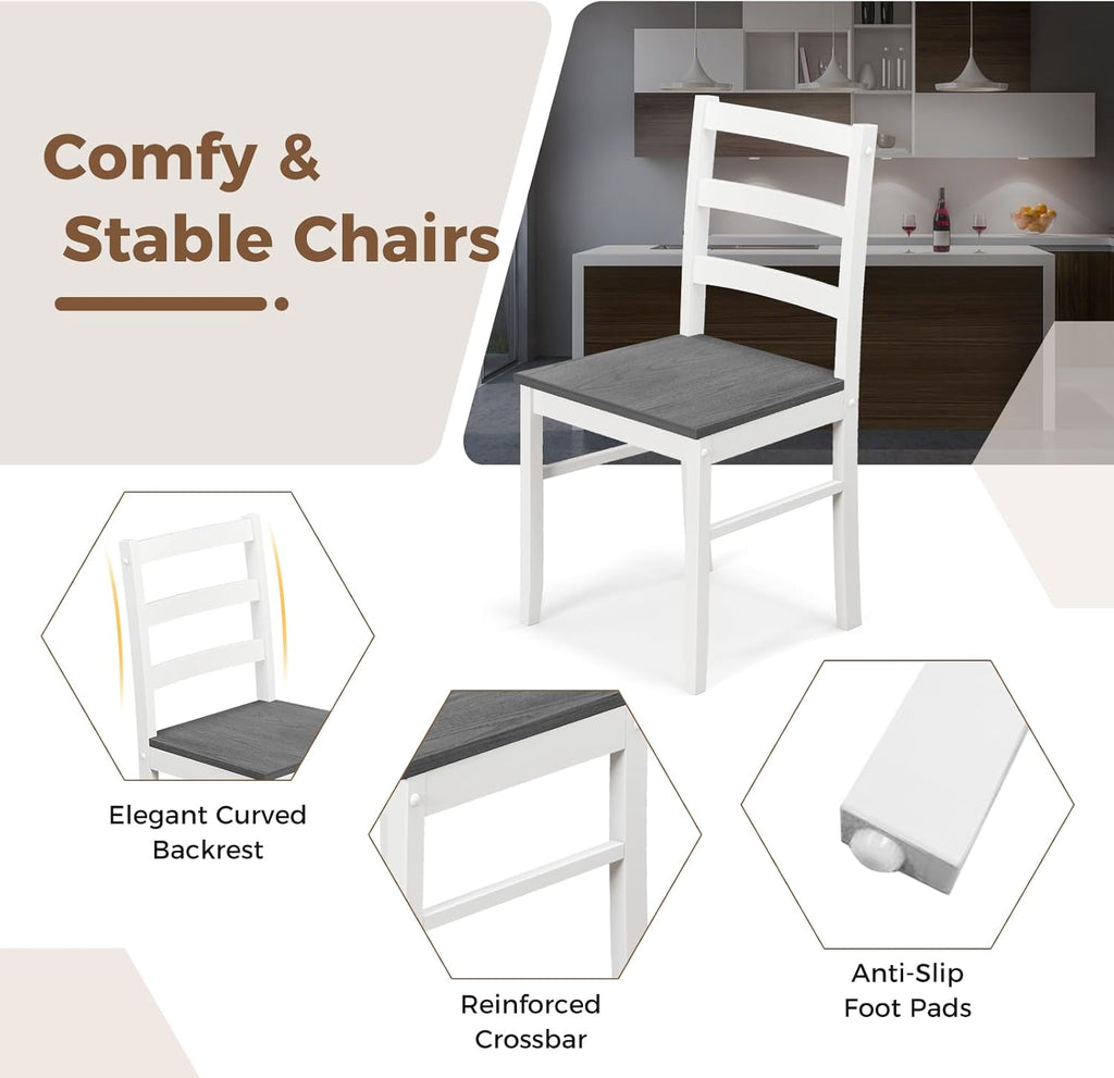 COSTWAY 5-Piece Dining Table Set for 4 w/Rubber Wood Structure, Grey | Spacious Tabletop, Anti-Slip Pads, Rubber Wood Legs, Space-Saving Design for Small Place, Apartment, Studio, Restaurant