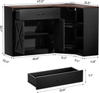 Corner Cabinet w/Charging Station, Kitchen Pantry w/Lazy Susan Turntable | Farmhouse Food Pantry Cabinet w/Drawer & Doors & Adjustable Shelf, L-Shaped Sideboard for Dining Room (Black)