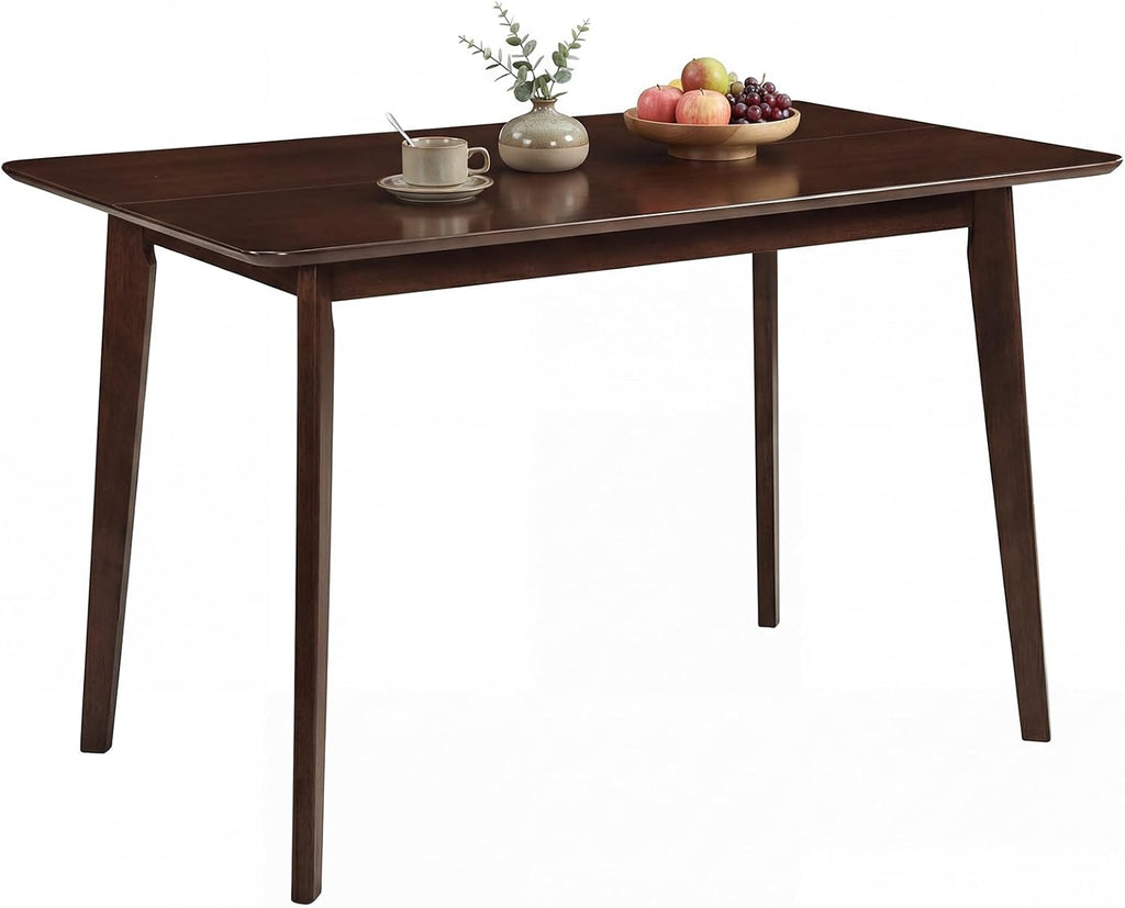 Giantex Dining Table for 4, 47" Rectangular Wooden Kitchen Table with Solid Rubber Wood Legs, Mid Century Modern Dinner Table for Dinette, Living Room, Home Office (Walnut)