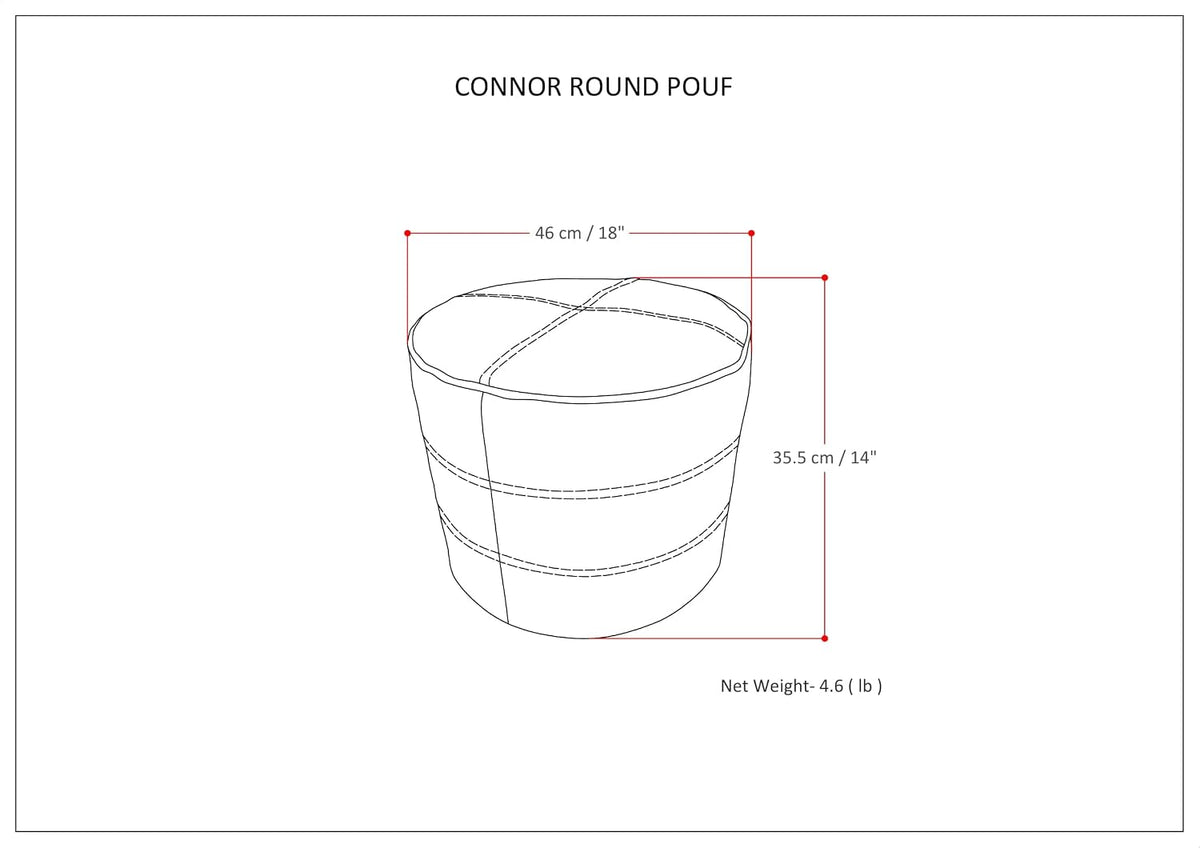 SIMPLIHOME Connor 18" Wide Round Pouf in Distressed Brown Genuine Leather | Boho footstool, extra seating for living room or bedroom with polystyrene filling, assembled; pouf ottoman or floor cushion.