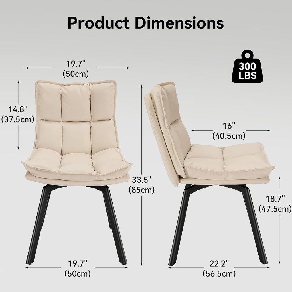 Susalt Swivel Dining Chairs Set of 4, Upholstered Dining Room Chairs, Leather Kitchen Chairs with Metal Feet, Double-Layer Foam Dinner Chair for Dining Room, and Kitchen, Off White and Black