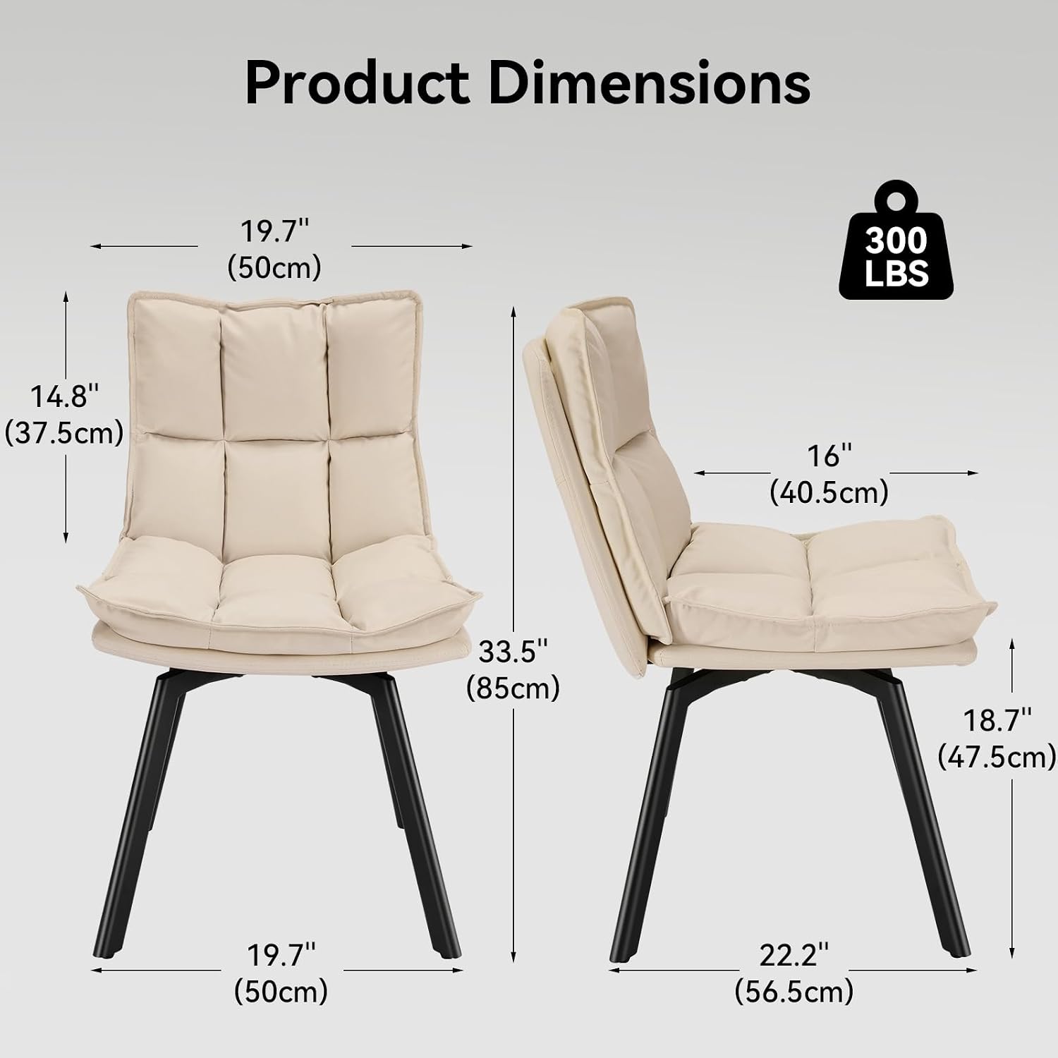 Susalt Swivel Dining Chairs Set of 4, Upholstered Dining Room Chairs, Leather Kitchen Chairs with Metal Feet, Double-Layer Foam Dinner Chair for Dining Room, and Kitchen, Off White and Black