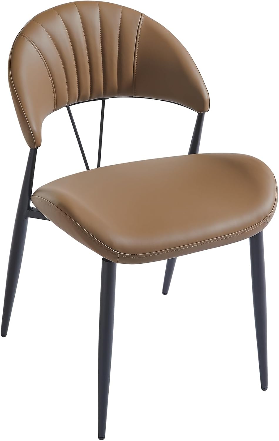 PU Leather Dining Chairs Set of 6, Mid Century Modern Dining Chairs with Stitching, Upholstered Kitchen & Dining Room Chairs with Curved Back and Black Metal Legs (Brown)