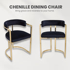 Black Velvet Upholstered Dining Chairs Set of 4, Modern Barrel Dining Chair with Gold Legs, Kitchen Chairs Open Back Accent Chairs Arm Side Chair for Living Dining Room/Vanity