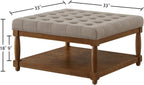 Large Square Upholstered Tufted Linen Ottoman Coffee Table, Large Footrest Ottoman with Solid Wood Shelf- Linen