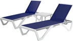 Kozyard Outdoor Chaise Lounge Chair, Full Flat Adjustable Patio Lounger with Aluminum Frame & Resin Legs, Textilene Fabric for Poolside, Backyard & Beach (NavyBlue, 2Chairs + Table)