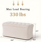ONBRILL Storage Ottoman Bench, End of Bed Bench, 39.8 x 18.1 x 17.7 Inches Pouf Ottoman Foot Rest, Storage Benches Chest for Bedroom Entryway Living Room, Max 330 lbs, Beige