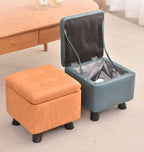Premium Storage Ottoman Upholstered Square Foot Rest Stool with Sturdy Wood Legs,Thicken Foam Padded Seat Small Cube Storage Chest for Living Room Bedroom (Orange)