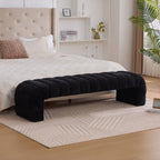 Modern Armless Bed Bench - Channel Tufted Chenille Upholstered, Multi-Use as Couch Daybed Chaise or Ottoman Foot Stool for Living Room, Bedroom, Entryway (69.7", Black)