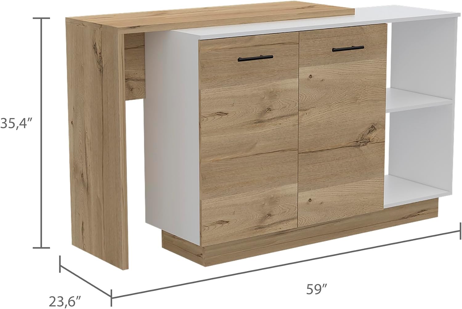1-Drawer 3-Division Kitchen Island White with Particle Board | Modern kitchen island with 1 drawer and 5 shelves for storage and display