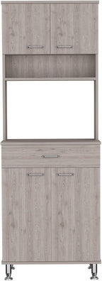 Della 60 Kitchen Pantry with Countertop, Closed & Open Storage -Light Gray