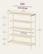 VASAGLE Shoe Rack, 5-Tier Shoe Storage Organizer for Entryway and Closet, Holds 12-16 Pairs of Shoes, 4 Fabric Shelves, Steel Frame, Modern, Natural Beige and Pearl White ULBS036K01