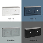 Haotian Shoe Storage Bench Entryway, Shoe Cabinet Bench with 2 Flip Drawers & Cushion, Modern Design Shoe Organizer for Hallway, Navy Blue FSR64-B