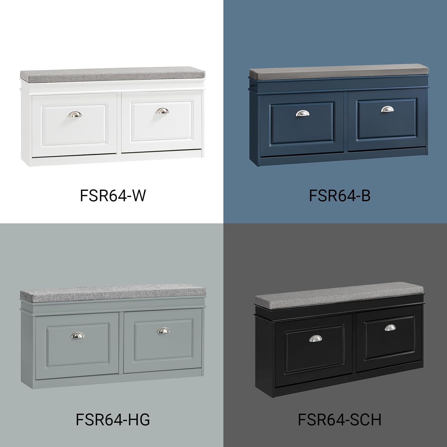 Haotian Shoe Storage Bench Entryway, Shoe Cabinet Bench with 2 Flip Drawers & Cushion, Modern Design Shoe Organizer for Hallway, Navy Blue FSR64-B