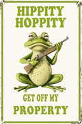 Funny Frog Room Sign - "Hippity Hoppity Get Off My Property" No Trespassing Warning Sign, Vintage Metal Tin Wall Décor, 8" x 12" for Bedroom, Door, Home
