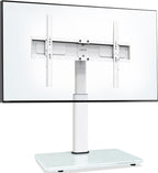 Swivel Universal TV Stand for 32-75 inch TVs with Tilt Down/Up, 8 Levels Height Adjustable Table Top TV Mount Stand with Stable Heavy Duty Tempered Glass Base, MAX VESA 600x400 mm up to 99lbs, White