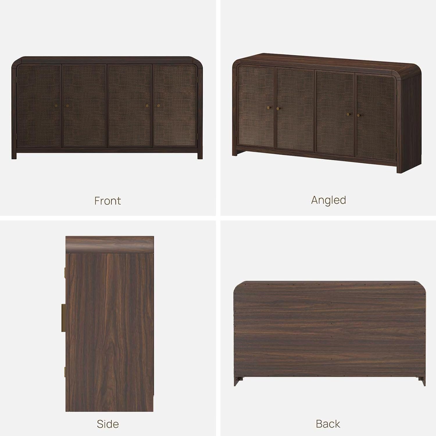 Oak&Sparrow Oak Sideboard Buffet Cabinet with Storage, 60'' Boho Buffets & Sideboards with Adjustable Shelves, Rattan Sideboard Cabinet with 4 Doors for Living Room, Hallway & Kitchen