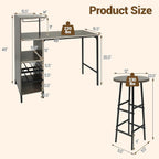 Giantex 3 Pieces Bar Table and Stools Set, Bistro Table Set with Glass Holder, 2 Tier Wine Rack & Storage Shelves, Kitchen Counter Table with 2 Stools for Home, Dining Room, Restaurant (Oak Gray)