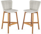 Saiveina Lymington Outdoor Bar Stool, Teak Finished Wood with Light Grey Wicker, Set of 2