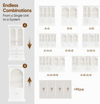 Vyre 71" Arched Kitchen Cabinet, Double Glass Door Display and Storage Cabinets with Drawers, Modern Pantry for Dining Room or Living Room, White with Gold Handles, 2 of Set