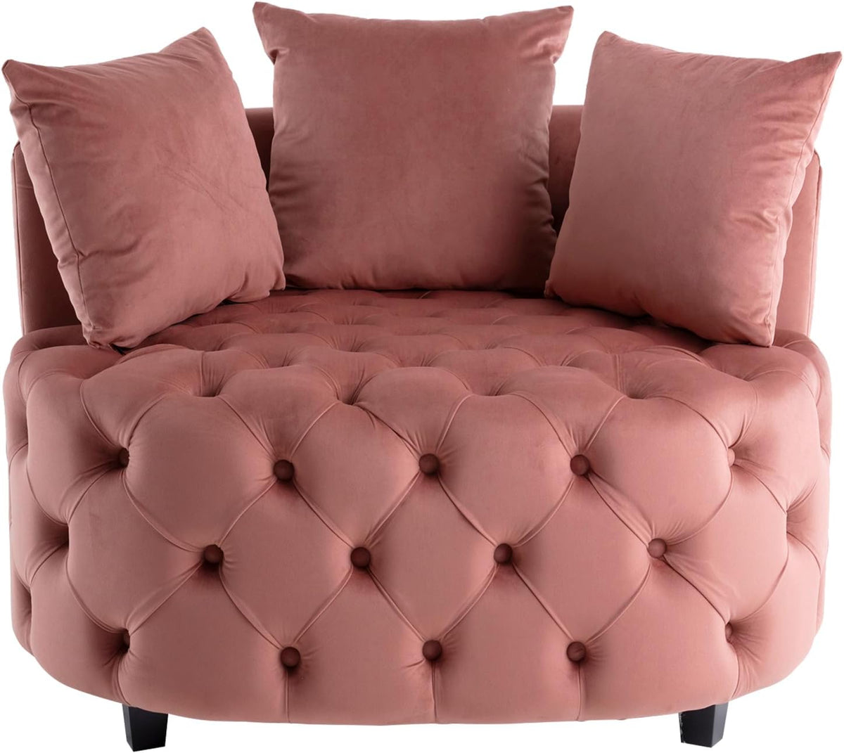 mikibama Oversized Accent Barrel Chair, 40.6" W Velvet Upholstered Round Chair with Pillows, Rubber Wood Legs Modern Lounge Reading Sofa Armchair for Living Room, Bedroom
