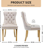 Velvet Dining Chairs Set of 4, Tufted Upholstered High Wingback Chairs with Nailhead Trim & Pull Ring, Golden Stainless Steel Legs for Dining Room, Sillas de Comedor, Beige