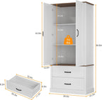 GarveeHome Kitchen Pantry Cabinet, Farmhouse Storage Cabinet with Barn Doors, Drawers and Adjustable Shelves, Versatile Storage for Kitchen, Dining Room, Rustic White