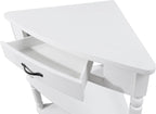 Small Triangle Corner Table Wood Corner Side Tables with Drawer & 2 Open Shelves 3 Tier End Corner Table with Solid Wood Legs for Small Spaces Living Room - Milk White