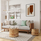Nesting Coffee Table Set of 2, Modern Round Coffee Table (Natural Wood + Solid Wood+MDF + Farmhouse)