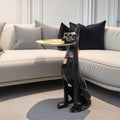 Modern Resin Doberman Sculpture Side Table with Metal Serving Tray, Corner Table with Storage, Decorative Dog End Table for Living Room, Office, Home Decor(Black)