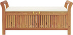 Gecheer Garden Storage Bench with Cushion, Solid Wood Acacia 126 cm Outdoor Seat with Storage Space for Patio Garden Backyard